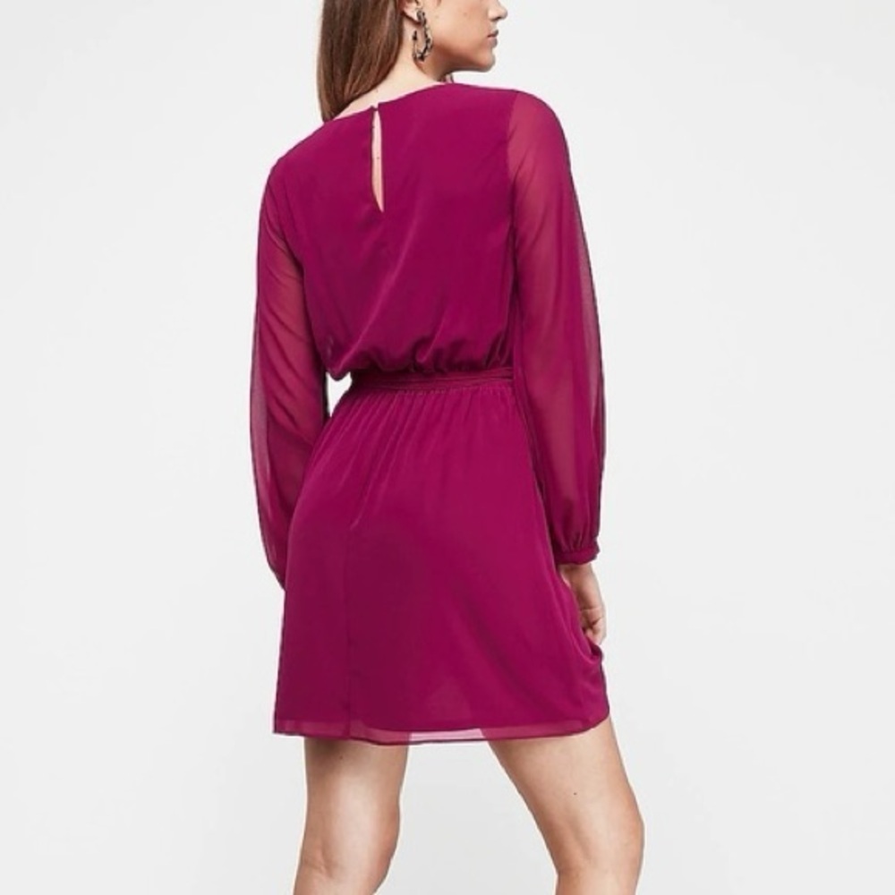 Express magenta tie waist long sleeve blouson dress ❤️ - Picture 2 of 8